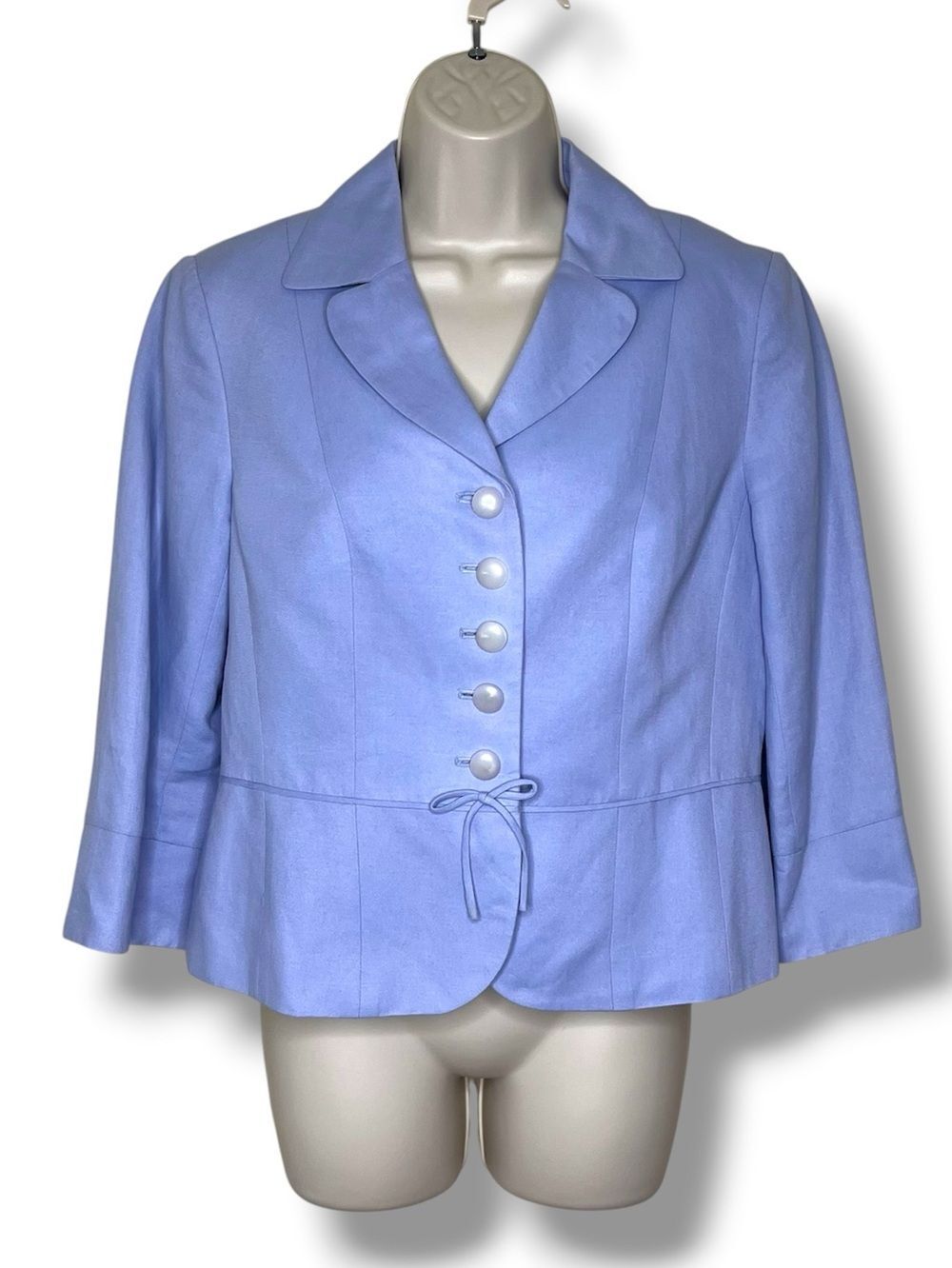 Ann Taylor Loft Linen Rayon Jacket Blue Button Front Peplum 3/4 Sleeve Women 8